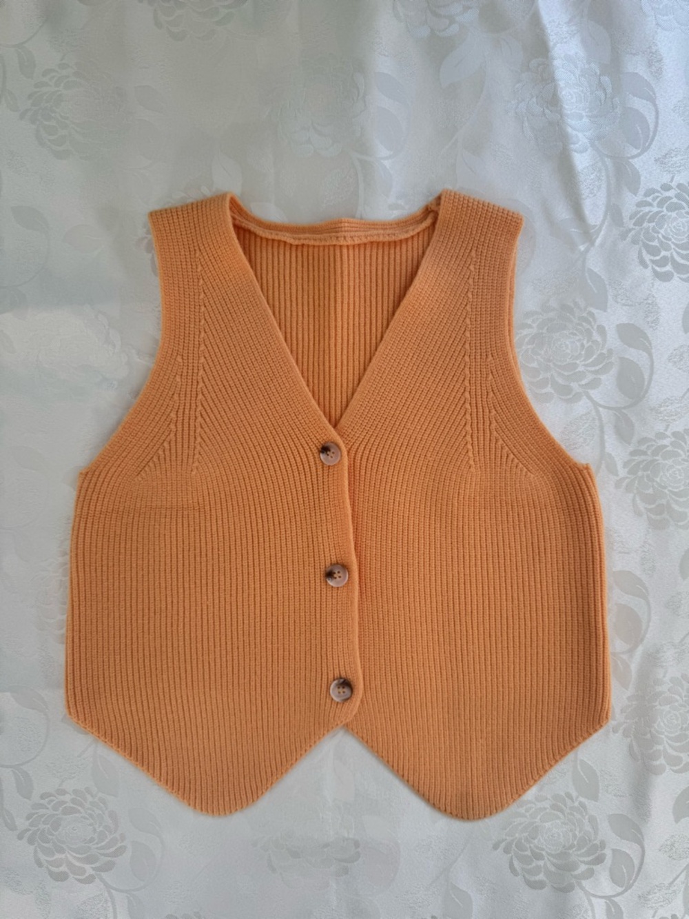 Soft Knit Button-Front Vest Top in Peach -Size S